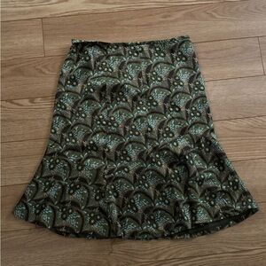 LOFT Green and Brown Patterned A-Line Skirt